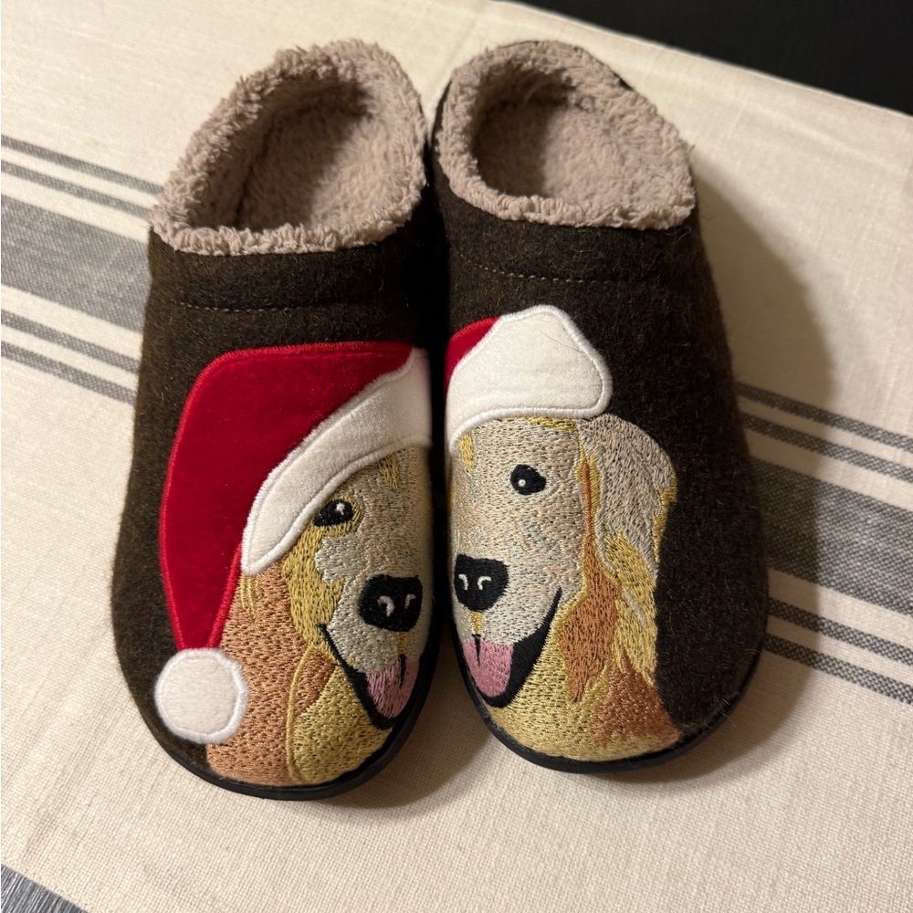 L.L. Bean women’s golden retriever Daybreak Scuffs, size 7, brown & tan slippers